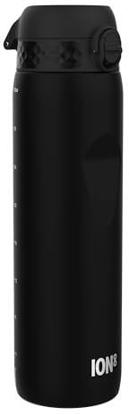 Ion8 Borraccia 1 Litro, 1000ml, a Prova di Perdite, Facile da Aprire, Serratura Sicura, Maniglia per il Trasporto, Lavabile in Lavastoviglie, Senza BPA, Ideale per Sport e Palestra, Nero