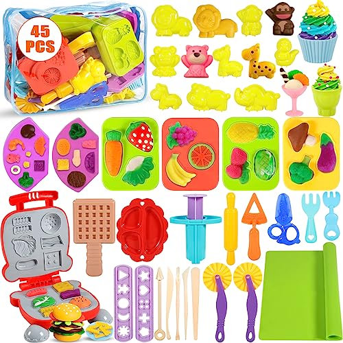 VIPNAJI Formine per Plastilina, 45 Pezzi, Giochi per Bambini 2-10 Anni, Accessori, regalini fine Festa Compleanno per Ragazzo , con Borse
