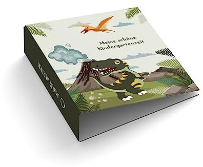 Ringordner mit Wunschtext personalisieren | Ordner für Kinder | Dinosaurier | Mit Griffloch | für DIN A4 | 7,4 cm breit | Kindergartenzeit | Dino | Vulkan