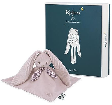 KALOO - Lapinoo - Rosa Hasen-Schmusetuch Plüschtier Baby - Quadratisch 30 x 30 cm - Zwei Materialien Viskose und Cord Sehr Weich - Geschenkbox - Ab Geburt, K218002