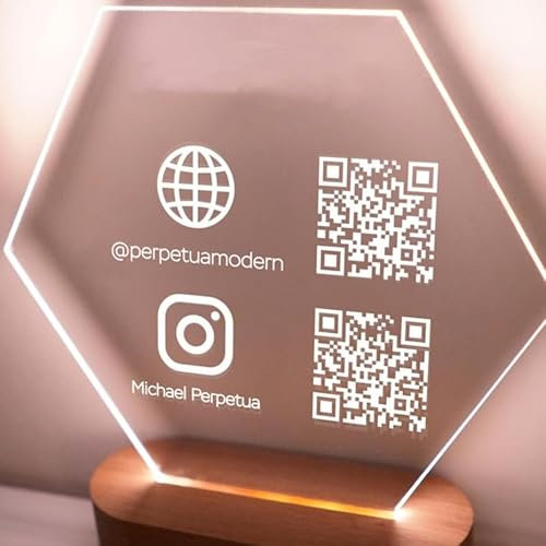 Pahdecor Acrylic Custom Hexagonal QR Code Sign Scanning Venmo Instagram Paypal Cashapp Payment Small Pop-Up Shop Review Plaque Company Website Beauty Salon Store Commercial Decoration