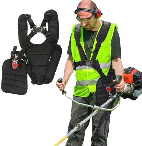 Justerbar dubbel axelrem för gräsklippare, bekväm professionell sele för röjsåg, slitstark axelrem i nylon för gräsklippare eller trimmer, tillbehör till röjsågar