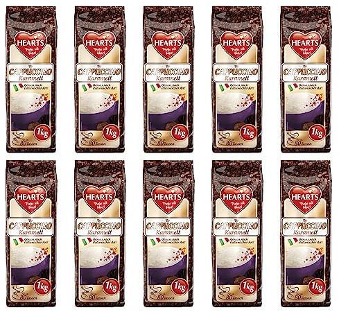 HEART's Cappuccino Caramel 10 x 1 kg – Dégustation à l'italienne – Emballage de conservation – Facilement soluble, poudre de café instantanée – Suffisant pour 800 tasses