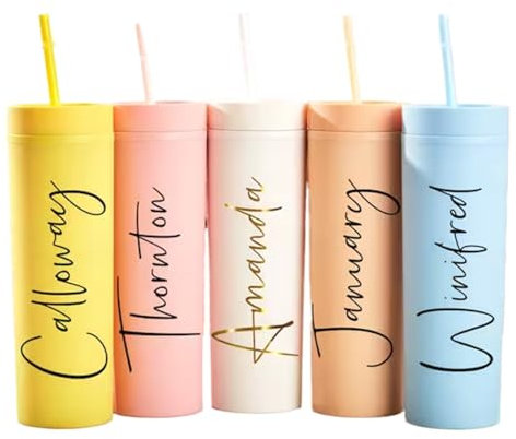 Bykiyevm Lot de 10 gobelets fins personnalisés avec couvercle et paille – Gobelets personnalisés avec nom – Pour demoiselle d'honneur, fête prénuptiale, demande en mariage, enterrement de vie de jeune