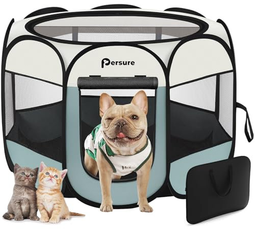 Laufstall für kleine Hunde, Welpen, Haustier, Katze, Laufstall für kleine Hunde/Katzen/Kaninchen, Hundezelt, Käfig für drinnen und draußen, tragbare Pop-Up-Hundehütte mit Tragetasche, Grau, Größe M