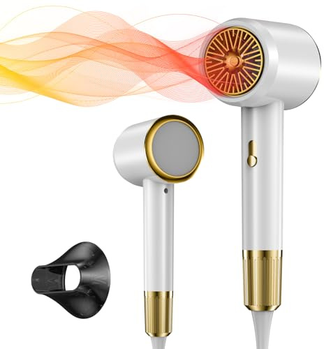 Bwaliffury Haartrockner, geräuscharm föhn, Haartrockner ionen, 1500W Haarföhn, Stylingdüse Reisehaartrockner, 2 Geschwindigkeit/3 Temperaturstufen, Überhitzungsschutz, für Home-Styling und Reisen (W)
