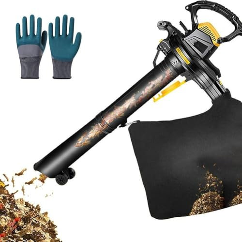 Soplador y aspirador de hojas para jardín de 3800W, 3 en 1, aspirador y soplador eléctrico con ajuste de 6 velocidades, bolsa recolectora de hojas de 40 l, rueda, succión fuerte, para el cuidado(15 me