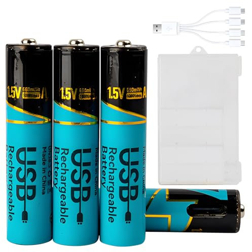 Tosiicop Batterie AAA ricaricabili – 1,5 V 660 mWh batteria al litio con cavo di ricarica USB-C 4 in 1, batterie ricaricabili AAA ricaricabili, 1 ore, ricarica rapida, 4 pezzi