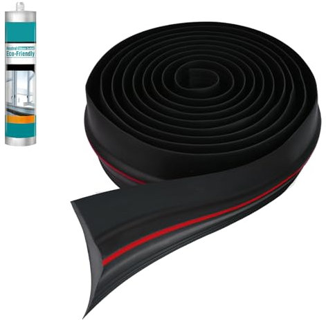 FIFIBANG 4.8 metros Puerta de Garaje Umbral de Sellado Alféizar, Puerta de Garaje de Goma de Sellado del Piso, Puerta de Garaje de Goma de Sellado del Piso de Sellado con 2 Adhesivos de Montaje(Rojo)