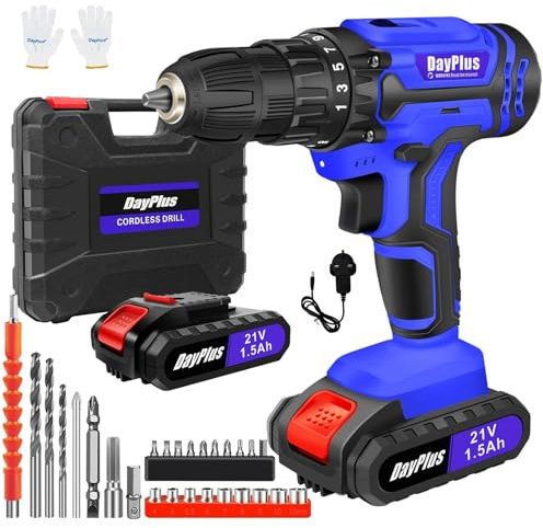21V Cordless Drill,Electric Drill Set,45Nm Cordless Combi Drill with 25+1 Torque Setting,Large LI-ion Battery,2 Variable Speed,26CS AccessoriesLED Work Light,Home and Garden DIY Project Kit