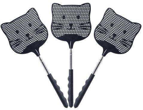 Staruby 3 Pack Extendable Fly Swatter, 25 inch Long Handle Flyswatters, Plastic Heavy Duty Fly Swatters Manual for Indoors Patio Garden and Outdoors Black