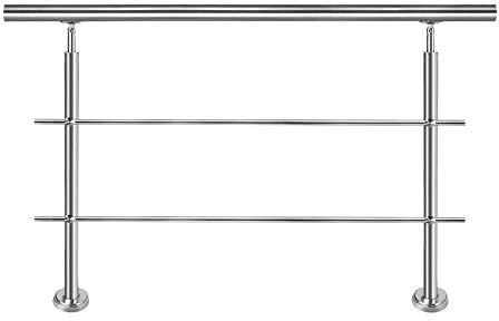 Froadp 160cm Treppengeländer Edelstahl Winkelverstellbar Handläufe mit Kugelring und 2 Pfosten Innen Stange Geländer-Set für Treppen Terrassen Brüstung (2 Querstäbe)
