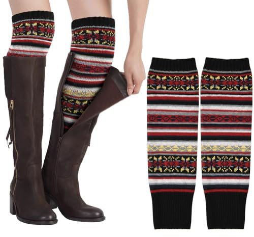 AUYAO Winter Stulpen Damen Winter Beinstulpen Retro Gestrickte Beinwärmer Stricken Häkelarbeit Lange Leg Warmers Herbst Legwarmers Mädchen Knöchelwärmer Stiefel Boot Abdeckung Winterwärmer (Schwarz)