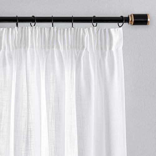 MYSKY HOME Gardinen und Vorhänge Wohnzimmer Gardine mit Kräuselband Schlaufenschal Vorhang 2er Set Gardine Halbtransparent Leinenoptik Curtains for Kinderzimmer, H 235 x B 140 cm, Weiß