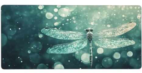 Mouse Pad Green, Dragonfly Large Mouse Mat XXL 32x12 inch, Extended Gaming Mouse Pad with Stitched Edges, Anti-Slip Rubber Base, Soft Smooth Surface and Waterproof Cloth, for Office Work Decor-L1200