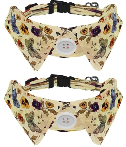 2 Stück Stiefmütterchen mit Schmetterlingen, Hundehalsband, Fliege mit Hemdkragen, verstellbare Haustier-Katzen, Welpen, Krawatte für kleine Mädchen, Jungen, Hund, Hochzeit, Geburtstag, Geschenk