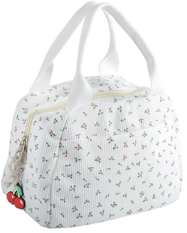 MUNSKT Bolsa de almuerzo aislada con estampado de cereza roja, con llavero de cereza, bolsa de almuerzo aislada a prueba de fugas, para niñas y mujeres, para el trabajo, escuela, barbacoa, picnic