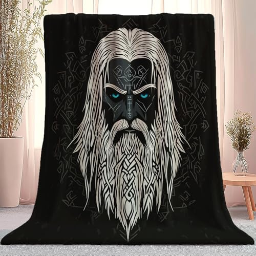 Manta 130 X 150 Cm Misterio Runa Nórdico Blanco Negro Doble Cara Fleece Suave Y Sherpa Flocoso, Ultra Calienté Y Confortable – Ideal para Cama, Sofá, Camper, Balcón & Viajes – Lavable En Máquina