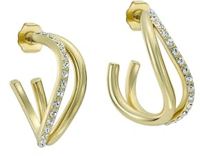 Ted Baker Wayva Jewelled Wave Large Hoop Earrings for Women (Gold/Crystal)
