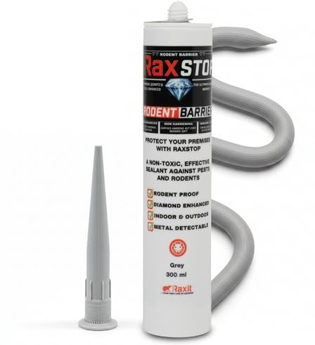 RaxStop Dichtmasse mit Stahlwolle & Diamantpartikeln 300 ml für Außen | Mäuseschutz & Rattenabwehr | Abdichten von Ritzen, Spalten & Rohren | Witterungsbeständig & überstreichbar