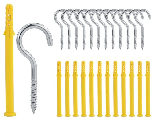 DAVIDJAMESCLARKE 12 Stück M5 x 65mm Schraubhaken, Edelstahl-Deckenhaken, Metall-Schraubhaken mit 12 Stück Expansionsrohr, für Schlüssel, Handtücher, Halsketten, Dekorationen, Windspiele