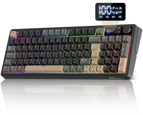 RK ROYAL KLUDGE M100 Clavier Mécanique Sans Fil AZERTY avec Écran et Boutons Clavier Gamer 96% avec Pavé Numérique BT/2.4G/USB-C RGB 8000mAh Gasket Structure Touches PBT Hot-Swap Creamy Switches, Noir