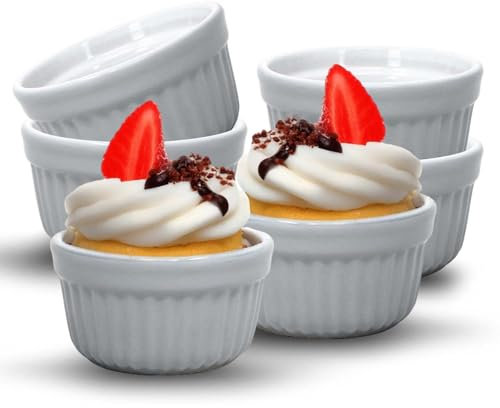 UNIQUE HOME LIVING Ramekins Set of 6, 7oz Ceramic Soufflé Dishes for Creme Brulee, Muffin, Pudding, Baking Dishes for Air Fryer & Oven, Mini Bowl for Dips, Sauces, Snacks and Fruits - Grey