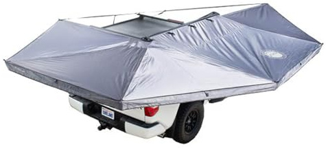 Overland Vehicle Systems - XD Nomadic 270 - Awning W/Lights & Black Out, Passenger Side, Grey Hex, Black Trim & Black Travel Cover