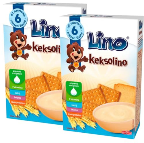 LINO Kinder-Keks-Brei – 200 g Schachtel | Weizengrieß mit Keksstücken | Für Kinder ab 8 Monaten, 2 Er
