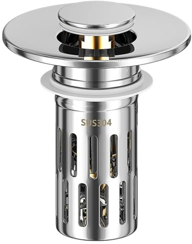 3-in-1 Pop Up Kitchen Sink Plug – Universal Removable Stainless Steel Sink Stopper with Filter Basket & Sealing Ring, Anti-Clogging Drain Strainer Plug for Kitchen & Bathroom Sinks