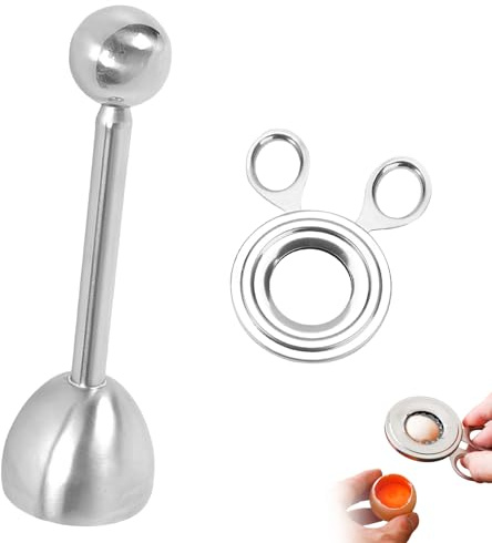 2 piezas de acero inoxidable y abridor de huevos, ganador de prueba, cortador de huevos, abridor de huevos con bola, cabezal de huevo suave para cocina