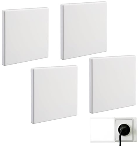 Copertura Cieca da Incasso 4 Prese 86x86 mm in Plastica Bianca, Protezione per Prese e Interruttori, Facile da Installare, Elegante e Resistente
