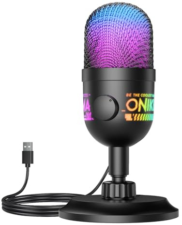 Micrófono USB con condensador RGB – Micro Gaming, Podcast, Streaming, Grabación con reducción de ruido, ganancia controlable, Plug & Play para PC, PS4/PS5, compatible con Mac y Windows