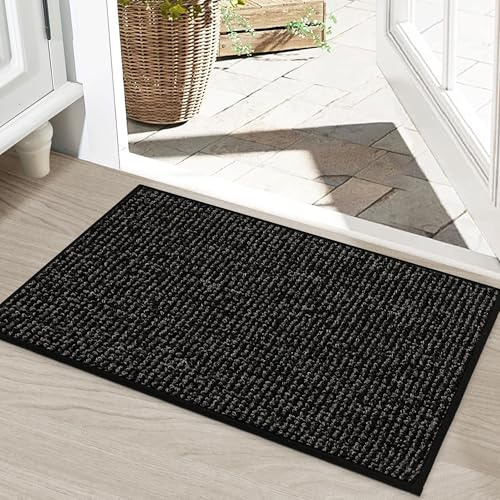 BEQHAUSE Doormat Indoor 50x80 cm, Dirt Trapper Door Mats Non-Slip, Black | Low-Profile Indoor Mats, Resist Dirt Floor Mat Washable Entrance Mat for Front Back Door, Entryway, Hallway, Polypropylene