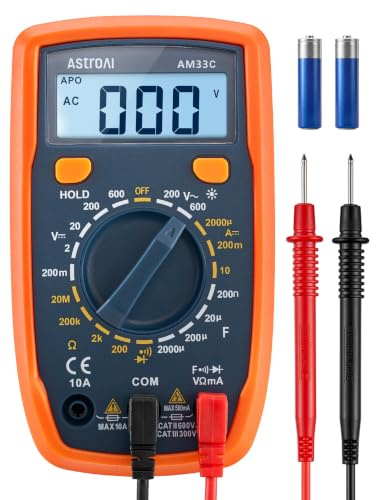AstroAI Digital Multimeter 2000 Counts with Backlit LCD for Home, Orange | Portable Volt Meter Measures Voltage, Current, Resistance, Continuity, Multi Tester with Non-slip Rubber Armor ; CAT III 300V
