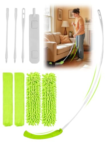 Brosse à Interstices télescopique, tête Plate Lavable avec 4 Chiffons en Microfibre, Manche 142 cm, idéale pour Nettoyer sous appareils, Meubles, canapés, Lits, réfrigérateurs et plafonds.