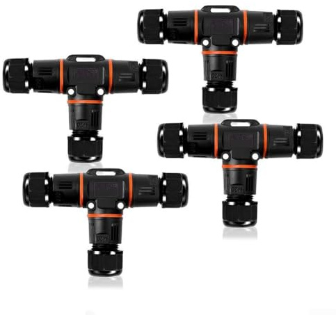 4Pcs 3 Pin Waterproof Cable Connectors IP68 with TShape Junction Box Design for Secure Connections in Outdoor Lighting and Electrical Installations (6-10mm)
