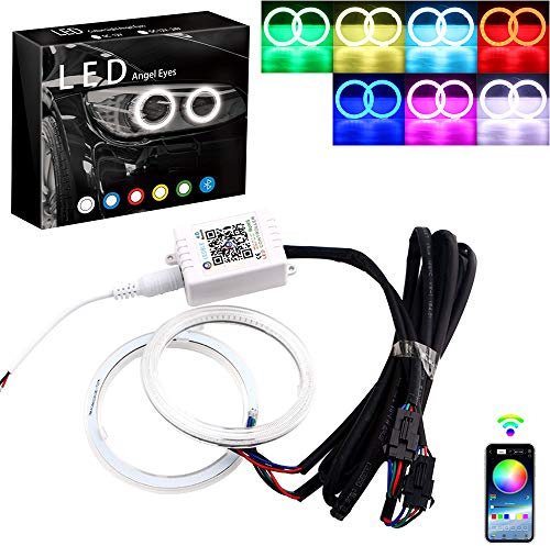 GLL 80MM Angel Eyes RGB Coche Halo Anillo COB 81 SMD APP Control DC 12V | Aros LED RGB para modificación de faros, control por APP Bluetooth, múltiples colores y efecto tuning para vehículos 12V.