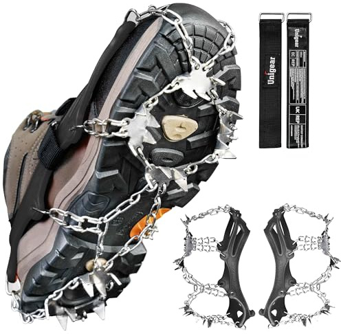 Unigear Crampons for Hiking Boots, Ice Snow Grips Snow Spikes Ice Cleats Traction With Anti Slip 18 Shoes Spikes for Walking,Jogging, Climbing and Hiking(Black-XL)