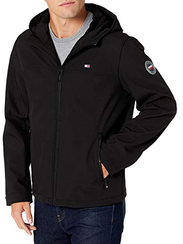 Tommy Hilfiger Men's Soft Shell Water Resistant Hooded Jacket Transitional, Black, 2X