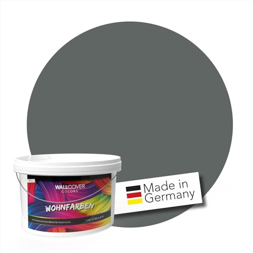 WALLCOVER hochwertige Wandfarbe für Innen | Grau | 1L für 8m² | Hochdeckende Innenfarbe Matt (Klasse 1) | Profi Qualität aus Deutschland
