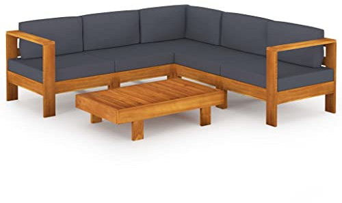 vidaXL Akazienholz Gartenmöbel 6-TLG. mit Dunkelgrauen Auflagen Gartensofa Sitzgruppe Lounge Sofa Garten Garnitur Sitzgarnitur Gartenset