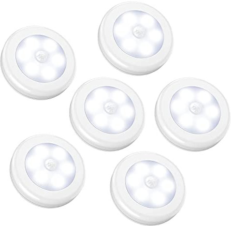 ORIA LED Nachtlicht mit Bewegungsmelder, 6 Stk Bewegungsmelder Schrankleuchten Licht, mit Automatisch EIN/AUS & Batteriebetrieben, Innen Bewegungsmelder Licht, für Flur, Wandschrank - Weiß