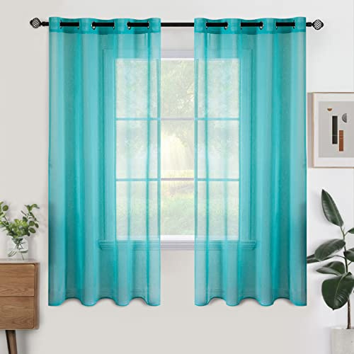 Woaboy Voile Kurz Gardine Vorhänge Ösen 2er 140x145cm Türkis | Voile Gewebe für Wohnzimmer und Schlafzimmer, transparent, leicht und dekorativ für moderne Fenster.