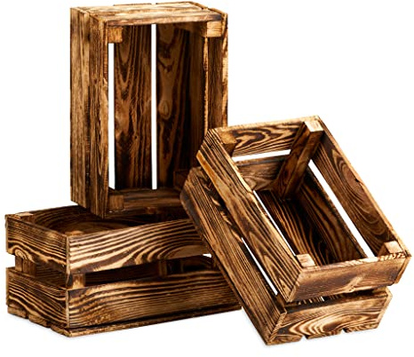 Cakla Holzkiste Vintage 3 Stück M 30x20x15 - Dekorative Holzkisten für Gegenstände - Geschenkbox - Stilvoll und Elegant Kisten - Obstkisten - Weinkiste Holz