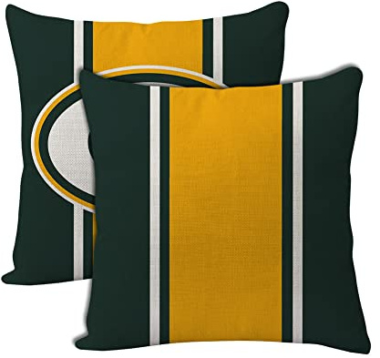 2pcs Football Style Throw Pillow Covers 18 x 18 Inch Linen Material Pillow Case Decoration for Green Bay Home Sofa Couch