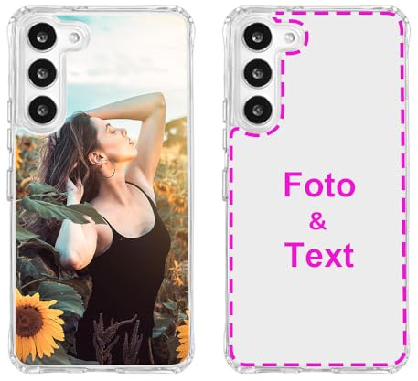 MXCUSTOM Personalisierte Handyhülle für Samsung Galaxy S23 5G, Benutzerdefiniert Hülle mit Eigenem Foto Bild Text Schutzhülle [Weicher Polsterstoßfänger + Harter Rückseite] (HIC-CR-P1)