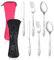 2 Pack Camping Cutlery | 2 Set Stainless Steel Travel Cutlery Set Portable Cutlery Set with Case | Knife, Fork and Spoon Travel Utensils Lunch Cutlery Set for Work School Travel (Black, Red)