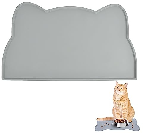 Futtermatte Katzen, Futtermatten Hunde, Napfunterlage wasserdichte Hundenapf Unterlage Katzen Silikonmatte in Blumenform, für Katzenapf wasserdichte Futtermatten mit Rand (Grau)
