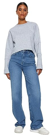 Trendyol Damen Gerade Weites Bein Hohe Taille Jeans
